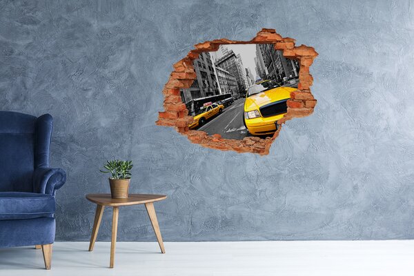 Fototapet 3D gaură în perete Taxiurile din New York în acțiune