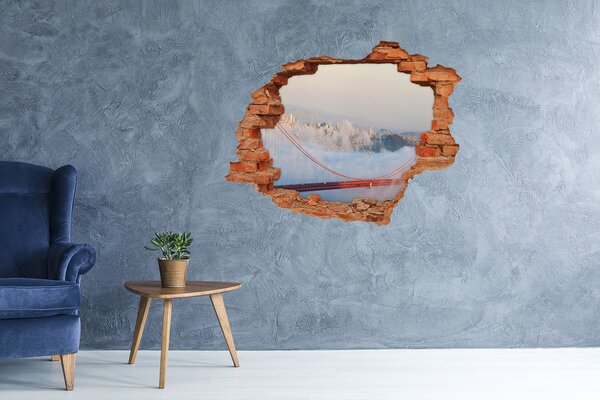 Autocolant gaură 3D Podul Golden Gate printre nori