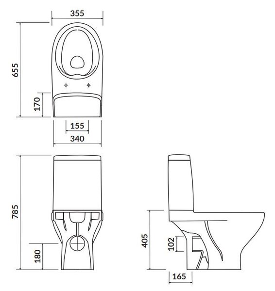 Cersanit Moduo - WC Kombi pile spate 3/5 CLEAN ON+Scaun WC duroplast SLIM, Alb, K116-001