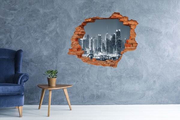 Fototapet 3D gaură în perete Orizontul New York-ului noaptea
