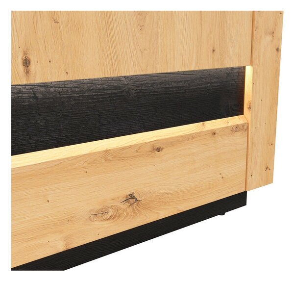 Comoda OSTIA, stejar artizanal/negru, PAL, cu iluminare LED, 161x42x85 cm