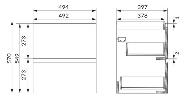 Cersanit Moduo, dulap pentru lavoar suspendat 50x40x57 cm, antracit mat, S590-067-DSM