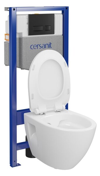Cersanit Moduo, cadru încastrat System50 MECH + vas de toaletă suspendat Moduo Plus CleanOn + buton negru MOVI II, S701-766