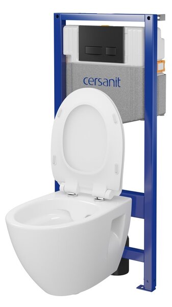 Cersanit Moduo, cadru încastrat System50 MECH + vas de toaletă suspendat Moduo Plus CleanOn + buton negru MOVI II, S701-766