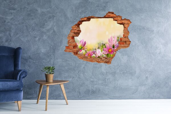 Autocolant gaură 3D Un peisaj floral în spatele unei găuri în perete