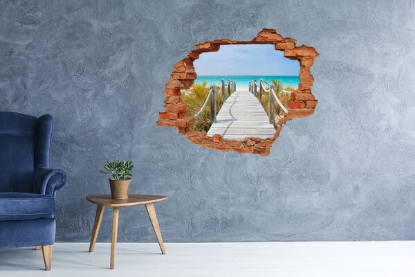 Fototapet un zid spart cu priveliște Plajă tropicală cu un dig de lemn