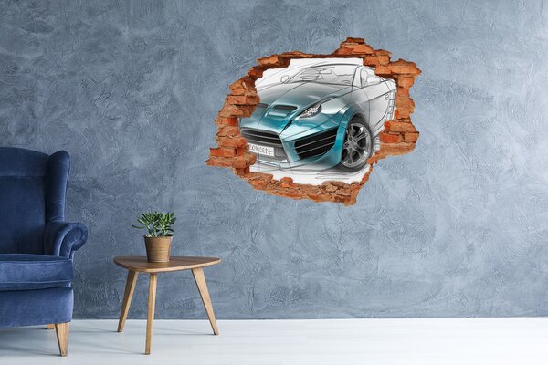Autocolant de perete gaură 3D Mașină sport într-o gaură în perete