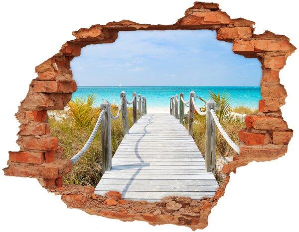 Fototapet un zid spart cu priveliște Plajă tropicală cu un dig de lemn