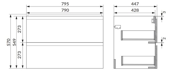 Cersanit Moduo, dulap pentru lavoar suspendat 80x45x57 cm, antracit mat, S590-069-DSM