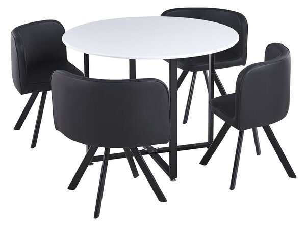 Set masa cu 4 scaune BEVAN NEW, piele ecologica/metal, negru/alb
