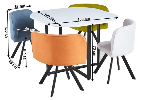 Set masa cu 4 scaune BEVIS NEW, stofa clasica/metal, multicolor