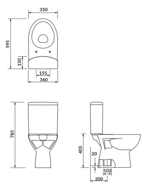 Cersanit PARVA - WC combi + scaun antibacterian cu funcție de închidere lentă, evacuare verticală, K27-004