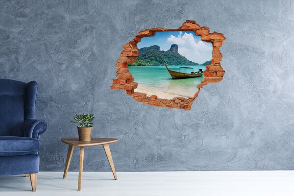 Fototapet 3D gaură în perete Plajă paradisiac cu o barcă