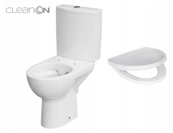 Cersanit Parva CleanOn, toaletă combinată cu flux 3/5l, scurgere orizontală, alimentare cu apă din lateral și scaun antibacterian din duroplast, alb,…