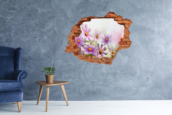 Autocolant gaură 3D Un paradis al florilor în spatele zidului
