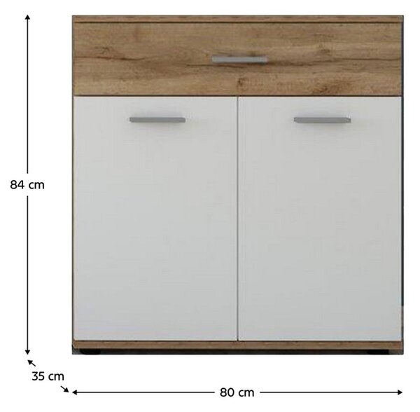 Comoda IRIA E, stejar wotan/alb, PAL melaminat, 80x35x84 cm