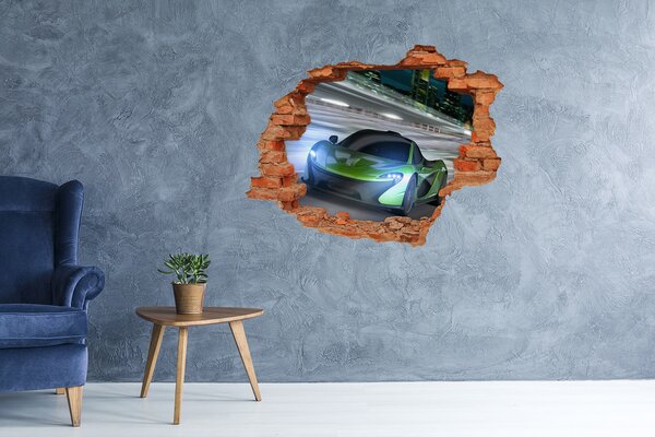 Fototapet 3D gaură în perete Mașină sport în acțiune