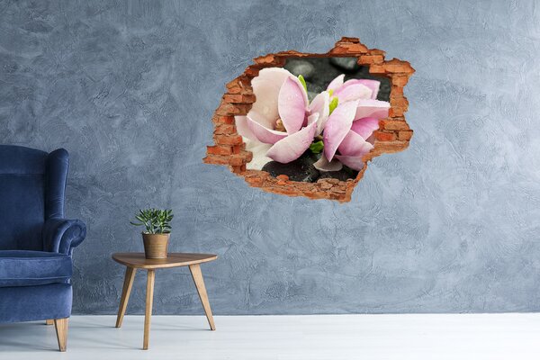 Fototapet 3D gaură în perete Flori de magnolie printr-o gaură în perete