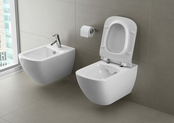 Cersanit Virgo, vas de toaletă suspendat CleanOn 56x36x37 cm cu scaun cu cădere lent, alb, S701-427