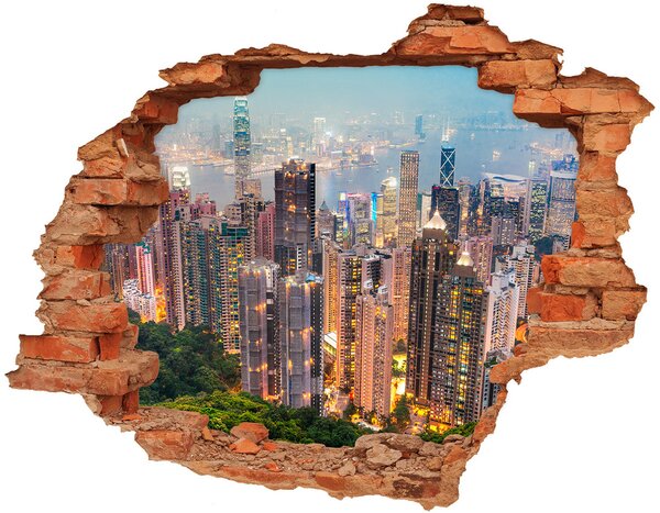 Autocolant 3D gaura cu priveliște Hong Kong