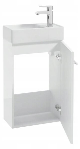 Erga Kim, dulap WC montat pe perete 39x21x60 cm + chiuveta ceramica 40 cm, alb lucios, ERG-207-D-04003+1406