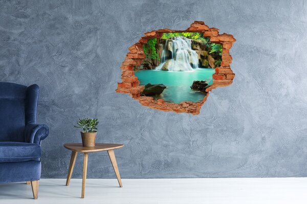 Autocolant de perete gaură 3D O cascadă într-un paradis tropical