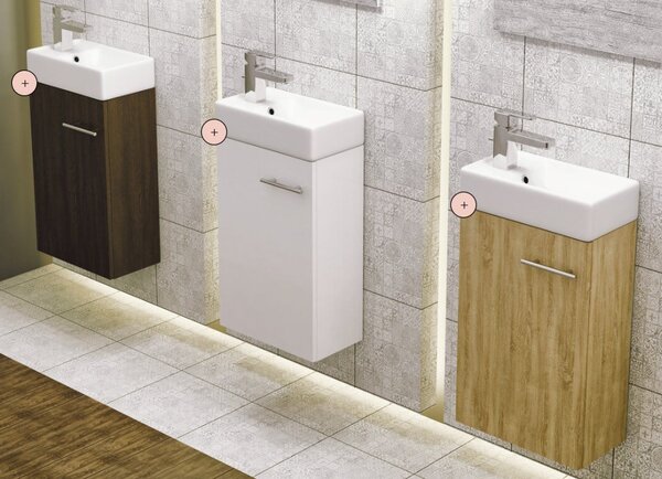 Erga Kim, dulap WC montat pe perete 39x21x60 cm + chiuveta ceramica 40 cm, alb lucios, ERG-207-D-04003+1406