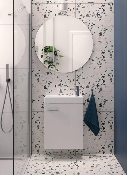 Erga Kim, dulap WC montat pe perete 39x21x60 cm + chiuveta ceramica 40 cm, alb lucios, ERG-207-D-04003+1406