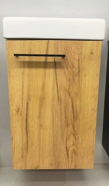 Erga Kim, dulap WC montat pe perete 39x21x60 cm + chiuveta ceramica 40 cm, stejar Craft, ERG-207-D-04004+1406