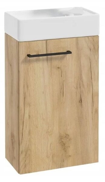 Erga Kim, dulap WC montat pe perete 39x21x60 cm + chiuveta ceramica 40 cm, stejar Craft, ERG-207-D-04004+1406