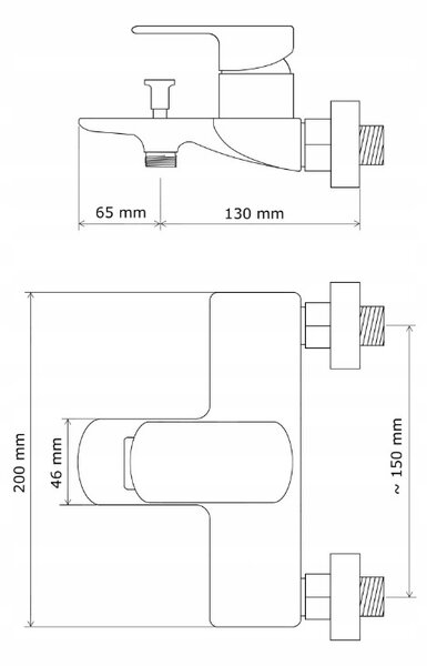 Gamma Cubic, robinet pentru cada montat pe perete, negru mat, GMA-BCCW-BK