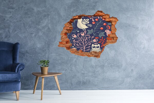 Autocolant de perete gaură 3D Model floral cu bufnițe