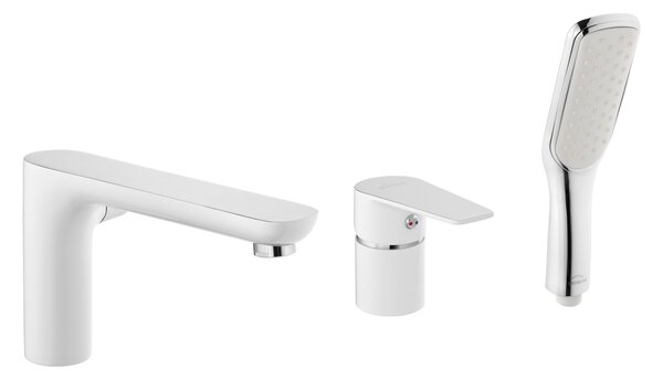 Invena Dokos, baterie de baie cu 3 orificii, alb-crom, INV-BW-19-S02-V