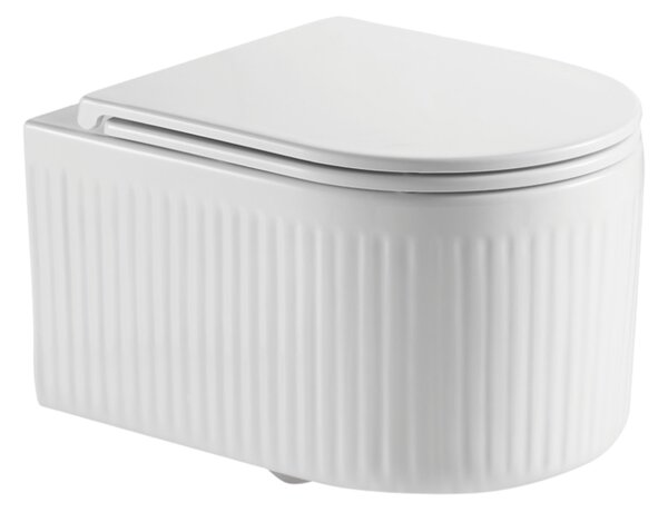 Invena Glamour, vas de toaletă montat pe perete cu Swirlflush 495x365x363 mm + scaun de toaletă cu închidere lentă, alb, INV-CE-92-001-L