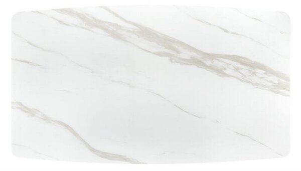 Masa extensibila ALFREDO, alb cu efect de marmura/negru, piatra sinterizata/otel, 160-240x91x76 cm