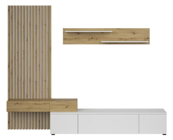 Mobilier living REBECA PLUS, stejar artisan/alb, PAL, 250x43x200 cm