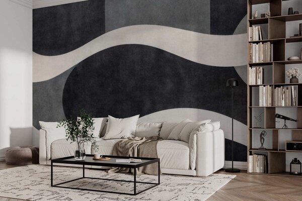 Tapet Grafit cu valuri palide și curgătoare peste forme de un gri cărbune intens, Fototapet Abstract, w05854 : Uwalls.ro