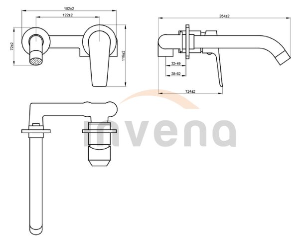 Invena Dokos, robinet de chiuvetă ascuns, negru mat, INV-BP-19-U04-A