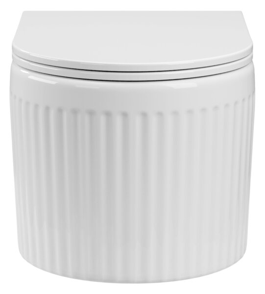 Invena Glamour, vas de toaletă montat pe perete cu Swirlflush 495x365x363 mm + scaun de toaletă cu închidere lentă, alb, INV-CE-92-001-L