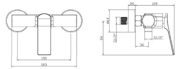 Invena Neri, baterie de duș de perete, negru mat, BN-01-004-L