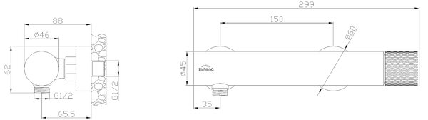 Invena Moonlight, baterie de duș de perete 150 mm, negru-aur roz, INV-BN-77-014-V