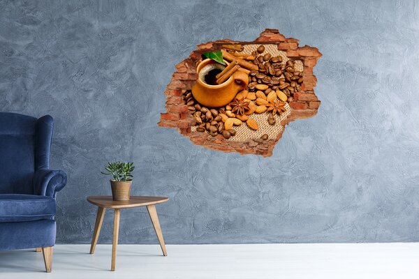 Fototapet 3D gaură în perete O masă cu cafea la o gaură în perete