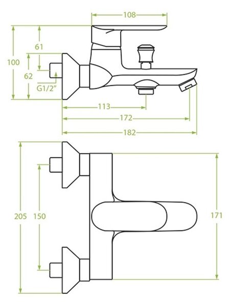 Laveo Appia, baterie de baie/duș montată pe perete h-100, crom, LAV-BLP_010D