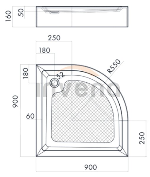 Invena Invena, cada patrata 90X90x16 cm fara sifon, alb, INV-AK-80-093-P