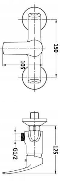 Invena Invena, baterie de duș de perete 150 mm, crom, INV-BN-27-001-A
