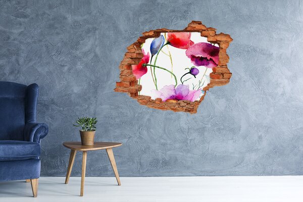 Fototapet un zid spart cu priveliște Peisaj floral printr-o gaură în perete