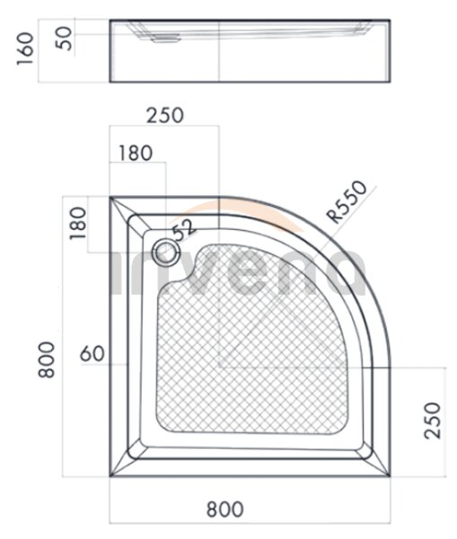 Invena Invena, cada patrata 80X80x16 cm fara sifon, alb, INV-AK-80-083-P