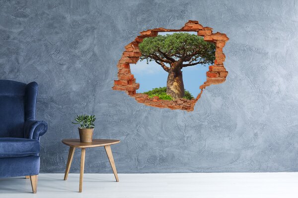 Autocolant 3D gaura cu priveliște Baobab într-o gaură în perete