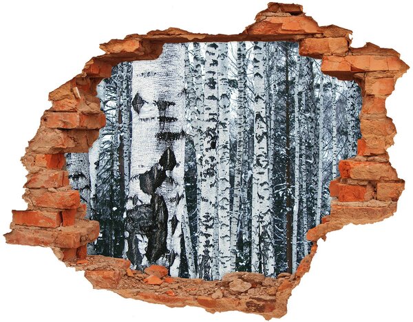 Autocolant de perete gaură 3D Pădure de mesteacăn de iarnă