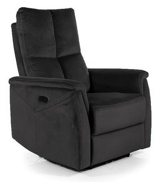 Fotoliu recliner cu functie de masaj NEPTUN M, stofa catifelata negru - Bluvel 19, 76x94/160x96 cm